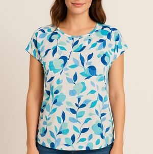 Rachel Zoe Linen Blue Floral Blouse
